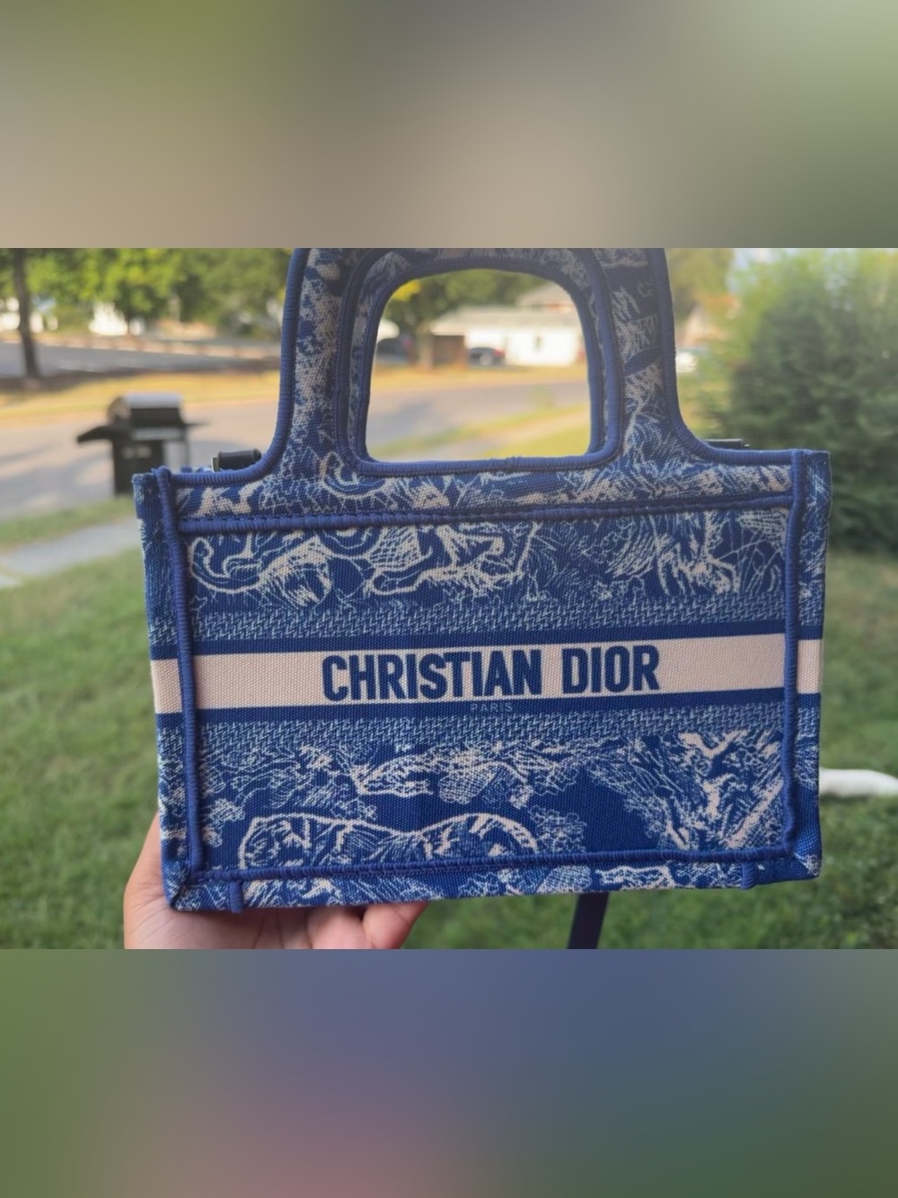 Dior Blue and Ivory Toile de Jouy Mini Tote with Christian Dior Logo